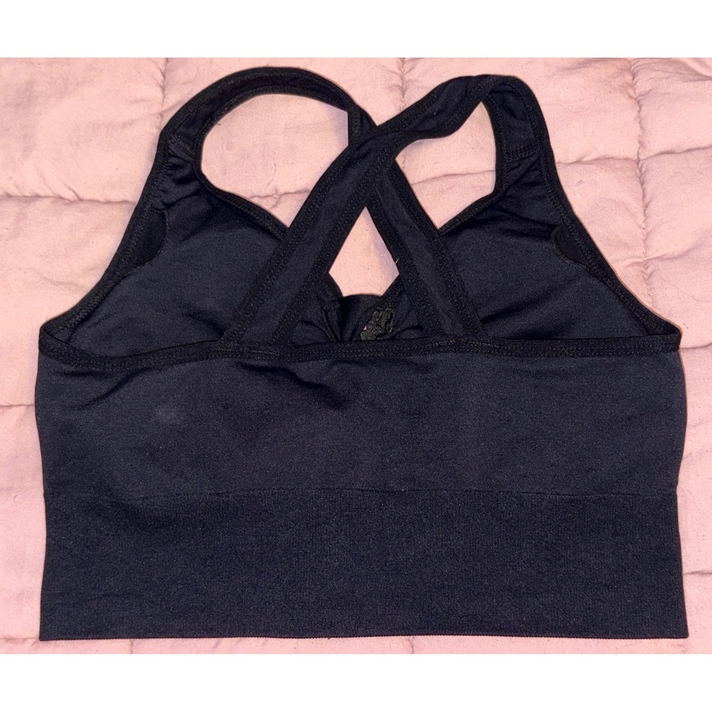 Womens‎ Black Front Zip High Impact Sports Bra Racerback Lightly Padded Large - Picture 3 of 4